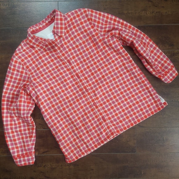 L.L. Bean Tops - L.L.Bean Red Pink Plaid Fleece Lined Shirt Jacket Size Small